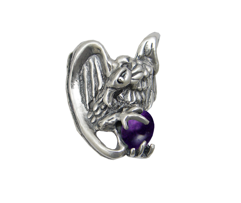 Sterling Silver Heavy Weight Vulture Ring With Amethyst Size 10